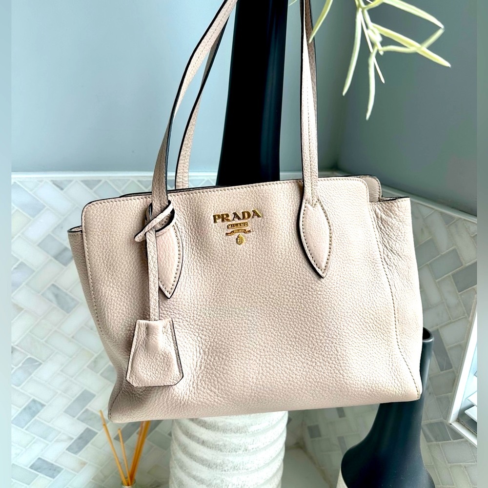 PRADA Pale Pinkish Beige/Gold Hardware Shoulder Bag/Purse Gorgeous inside!